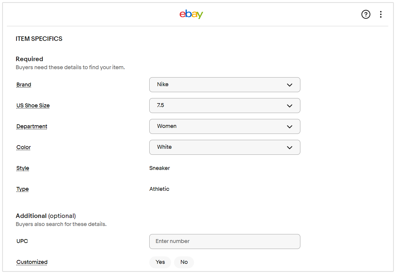 Ebay SEO Specyfikacje przedmiotu